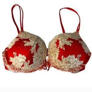 Victorias Secret Limited Edition Very Sexy Seduction PushUp Bra Red Ivory & Lace
